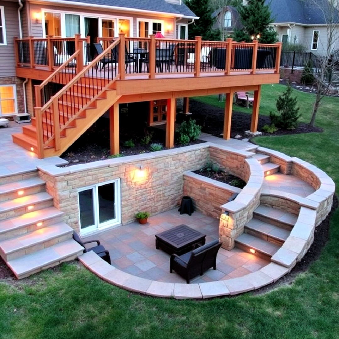 split level deck and sunken patio combination - 30 Deck and Patio Combination Ideas
