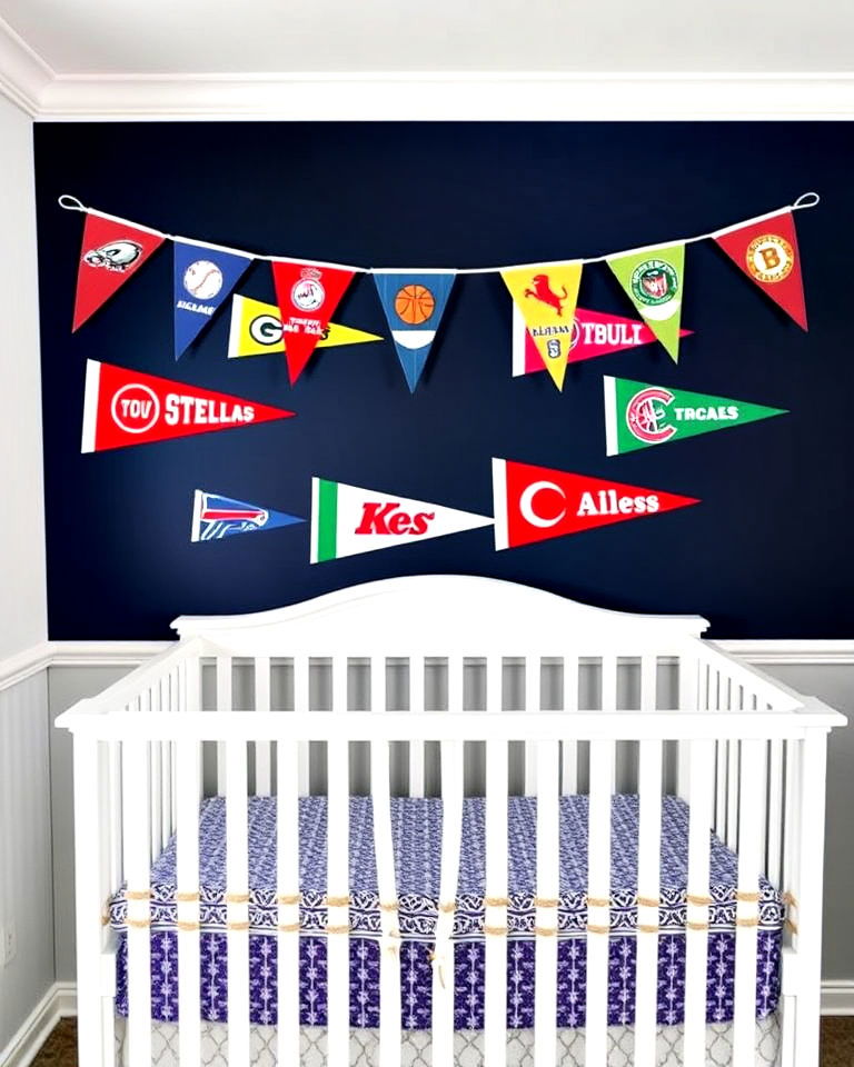 sports pennants and flags for nursery - 20 Sports Nursery Ideas