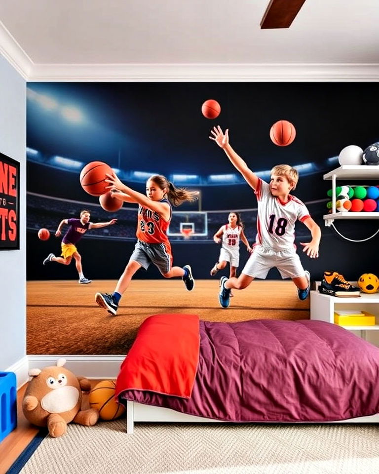 sports themed accent wall - 30 Kids Room Accent Wall Ideas
