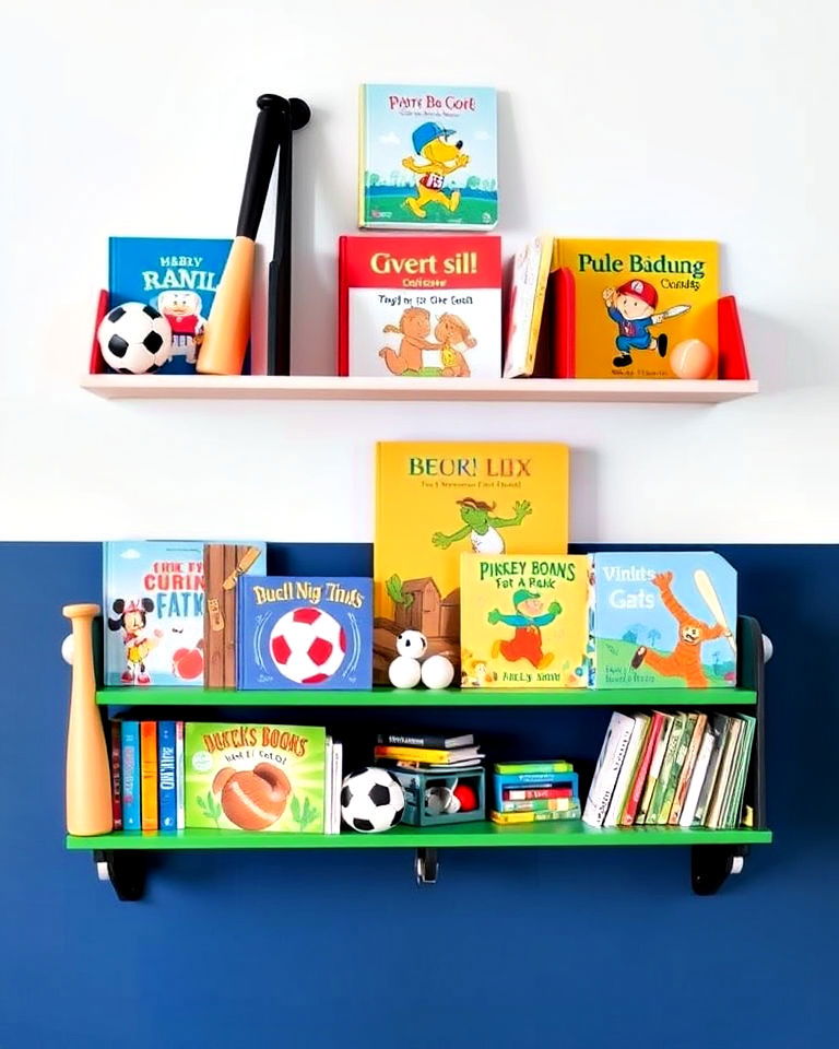 sports themed books and shelves design - 20 Sports Nursery Ideas
