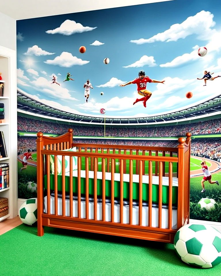 sports themed wall murals for nursery - 20 Sports Nursery Ideas