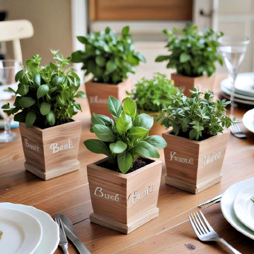 spring centerpiece with fresh herb planters - 25 Spring Centerpiece Ideas