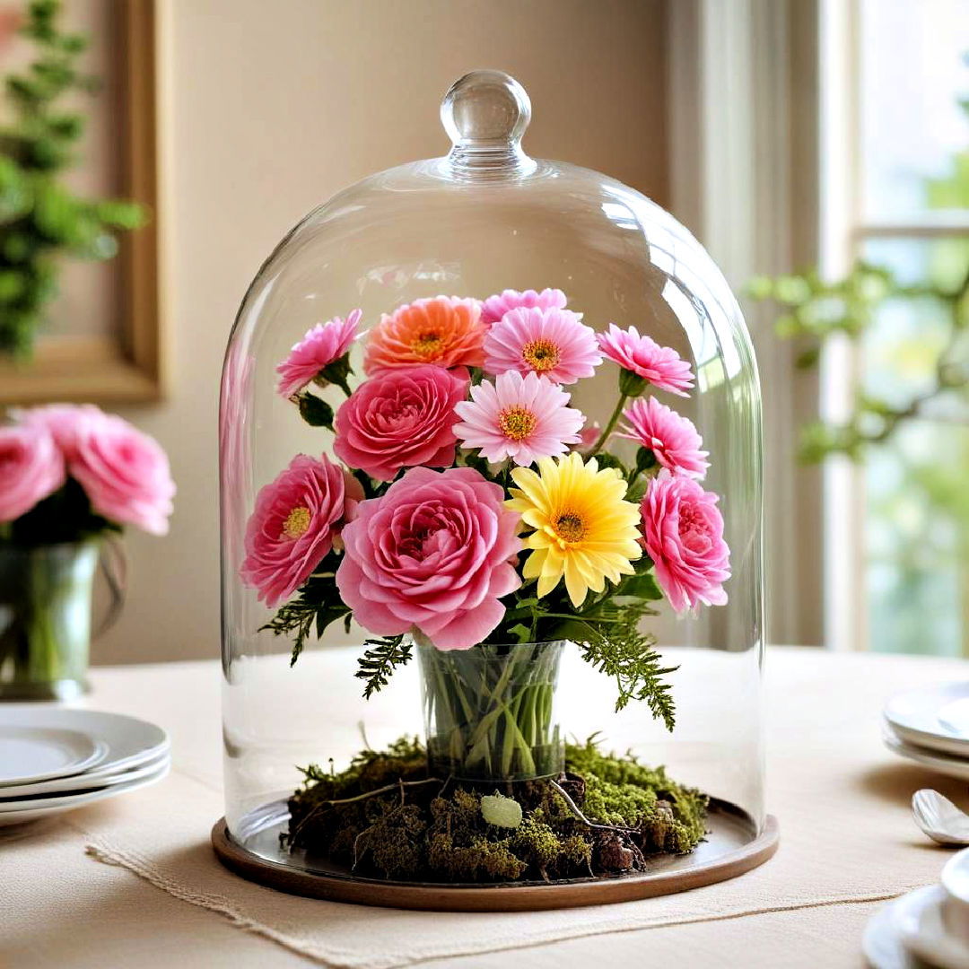 spring centerpiece with glass dome - 25 Spring Centerpiece Ideas