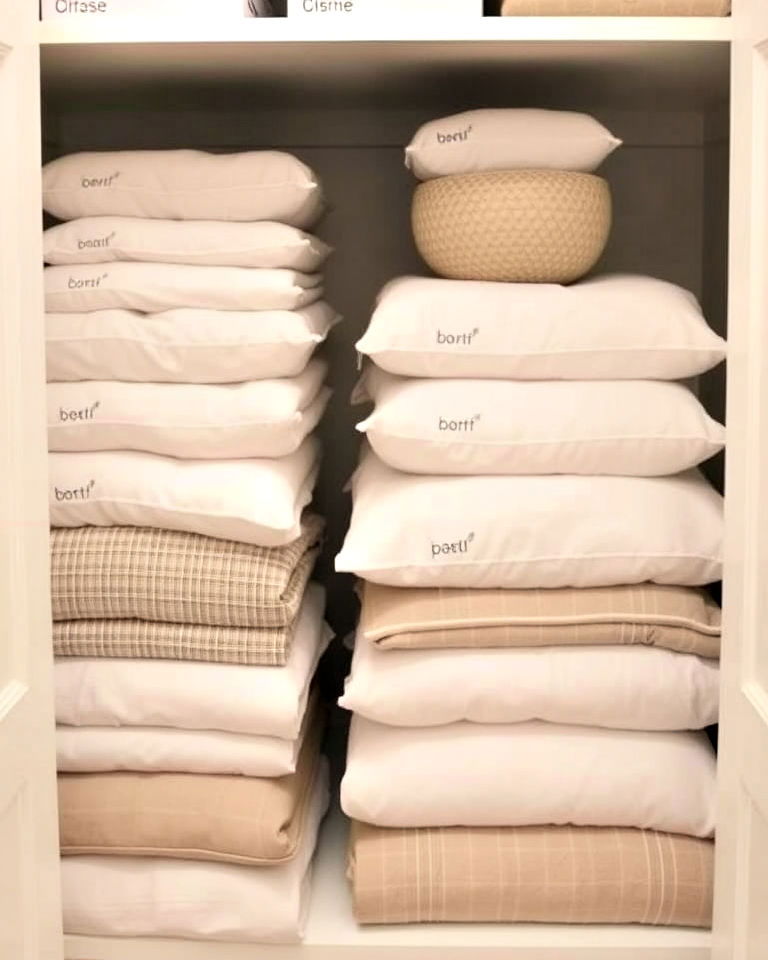 stack items vertically by size - 30 Linen Closet Organization Ideas