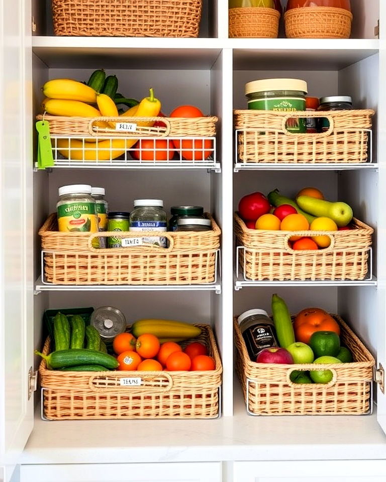 stackable baskets for small kitchen storage - 40 Small Kitchen Storage Ideas