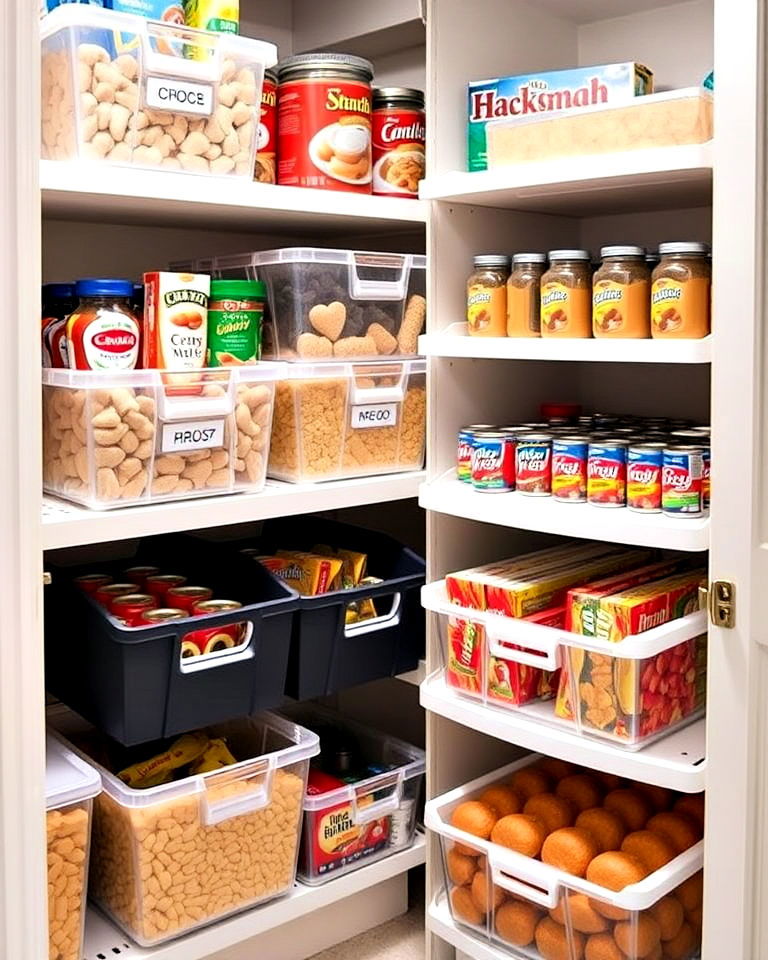 stackable bins for small pantry - 30 Small Pantry Ideas