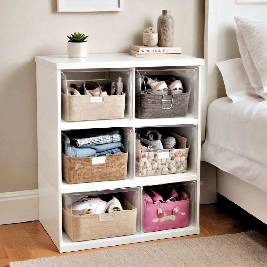 stackable storage bins idea - 40 Small Bedroom Ideas