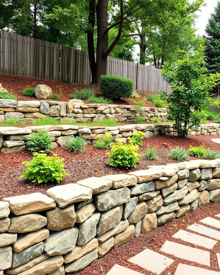 stacked stone retaining walls - 30 Rustic Landscaping Ideas