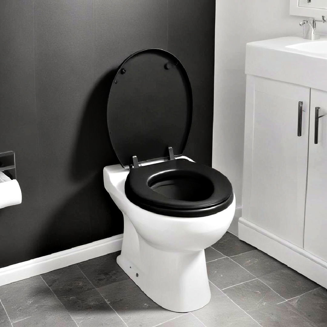 stain resistant black toilet seat - 40 Black and White Bathroom Ideas