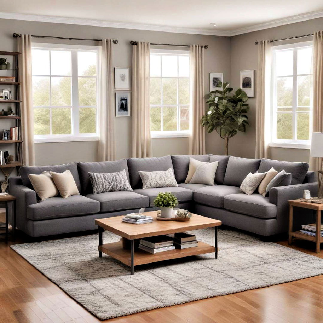 stain resistant fabric for grey sectional - 15 Grey Sectional Living Room Ideas