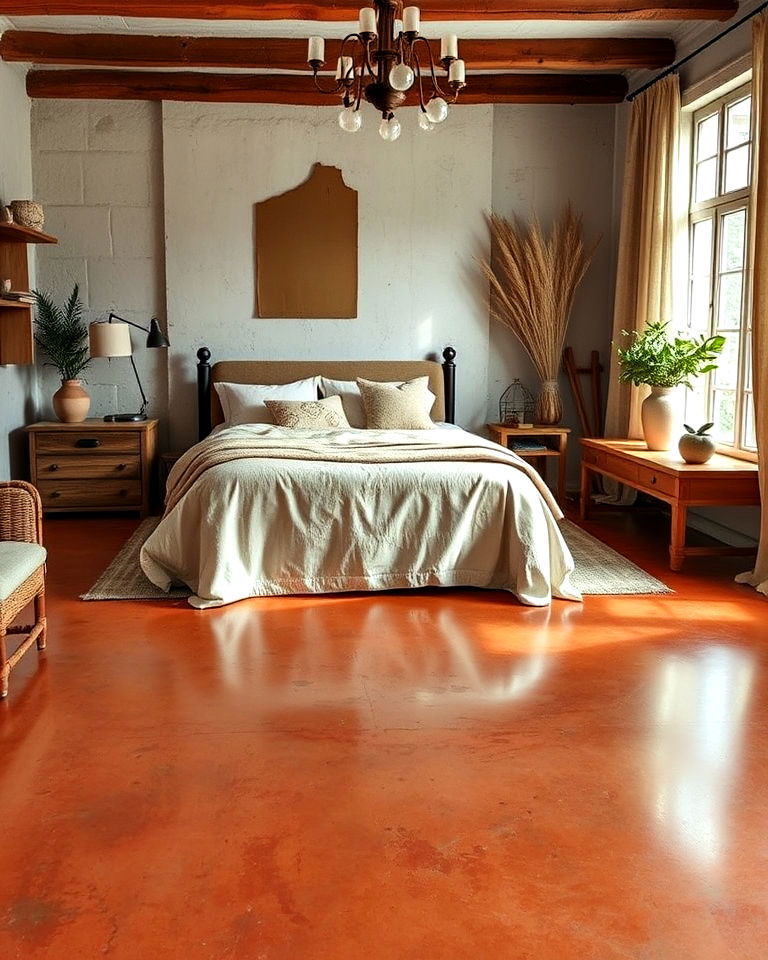 stained concrete floor for bedroom - 20 Concrete Floor Bedroom Ideas