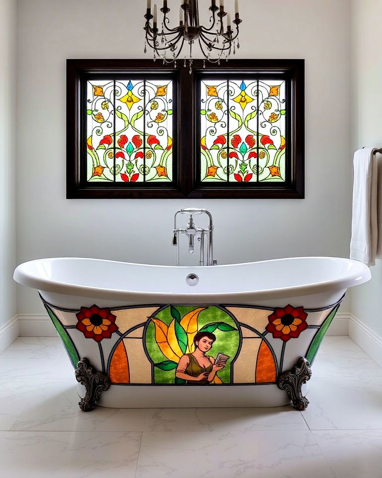 stained glass accents for freestanding tub - 20 Stained Glass Bathtub Ideas