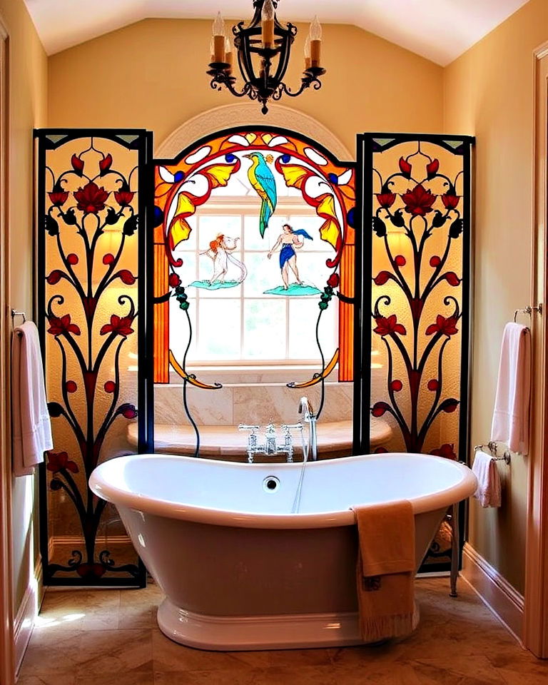 stained glass divider panels - 20 Stained Glass Bathtub Ideas