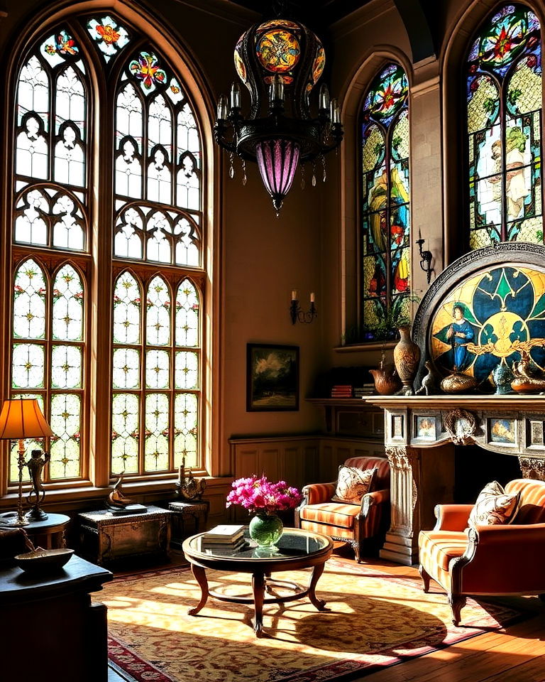 stained glass elements for castle living room - 20 Castle Living Room Ideas