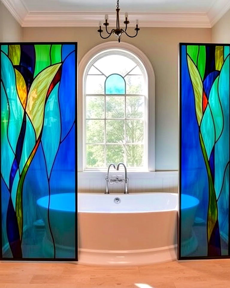 stained glass partition panels for bathroom - 20 Stained Glass Bathtub Ideas
