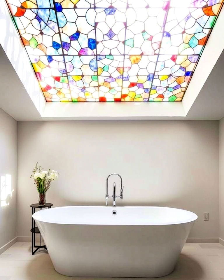 stained glass skylight above the bathtub - 20 Stained Glass Bathtub Ideas