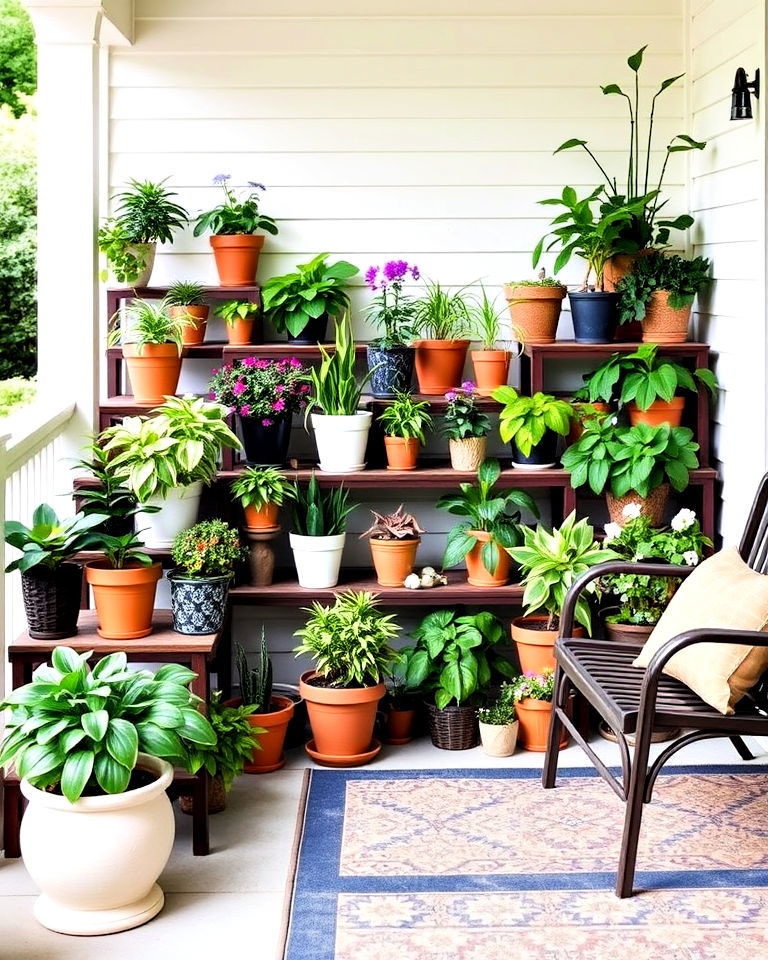 stair step shelving garden to maximize space - 40 Vertical Garden Ideas