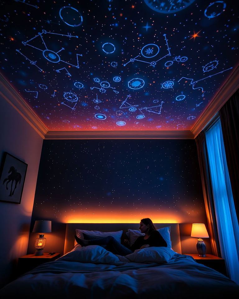 starry night projector for soft glow - 30 Romantic Hotel Room Ideas