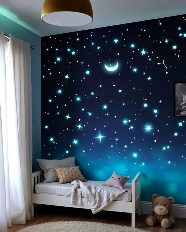 starry night sky accent wall - 30 Kids Room Accent Wall Ideas