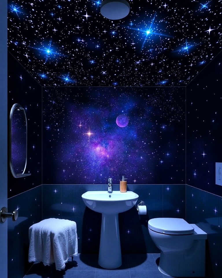 starry night sky wall mural for bathroom - 30 Bathroom Mural Ideas
