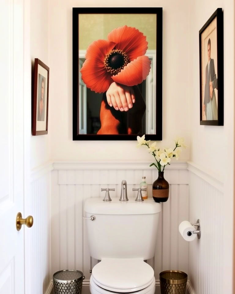 statement art and half height wainscoting - 25 Powder Room Wainscoting Ideas