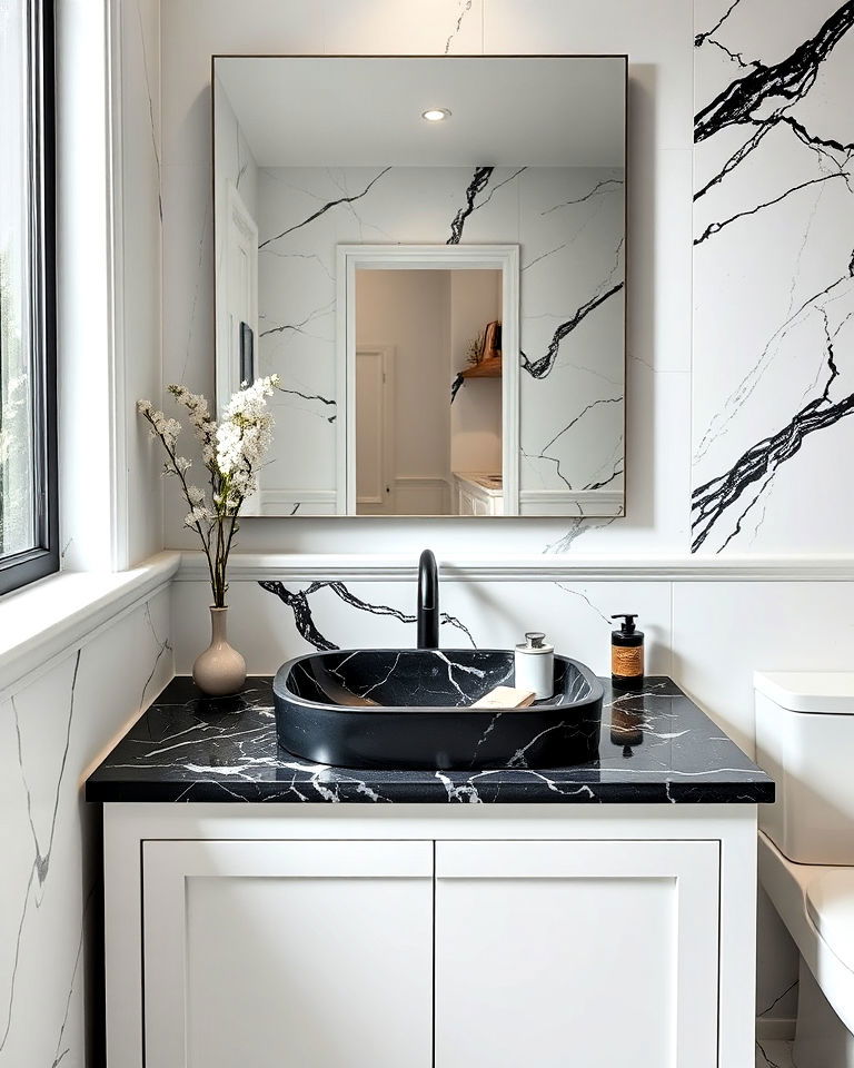 statement black marble sink for bathroom - 20 Black Marble Bathrooms