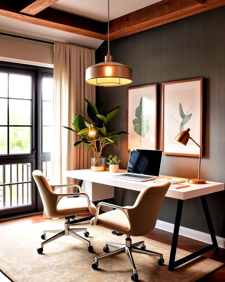 statement bold accent lighting - 40 Modern Home Office Ideas