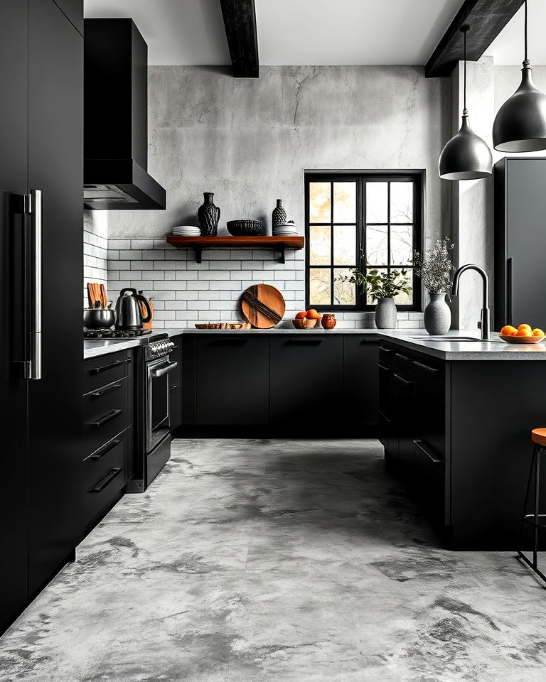 statement bold grey concrete flooring - 20 Kitchens With Grey Floors