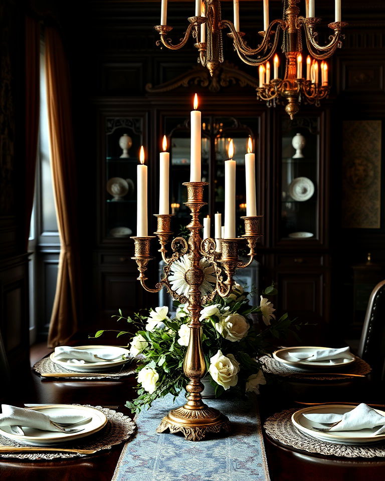 statement candelabras for centerpiece - 25 Victorian Dining Room Ideas