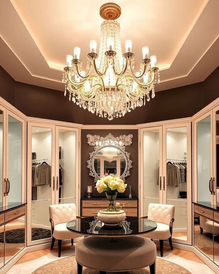 statement chandelier for dressing room - 30 Dressing Room Ideas