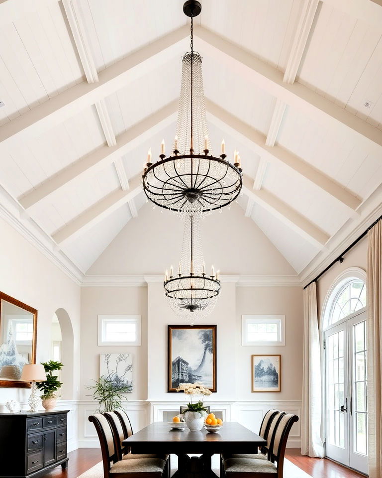 statement chandelier on vaulted ceiling - 40 Vaulted Ceiling Ideas