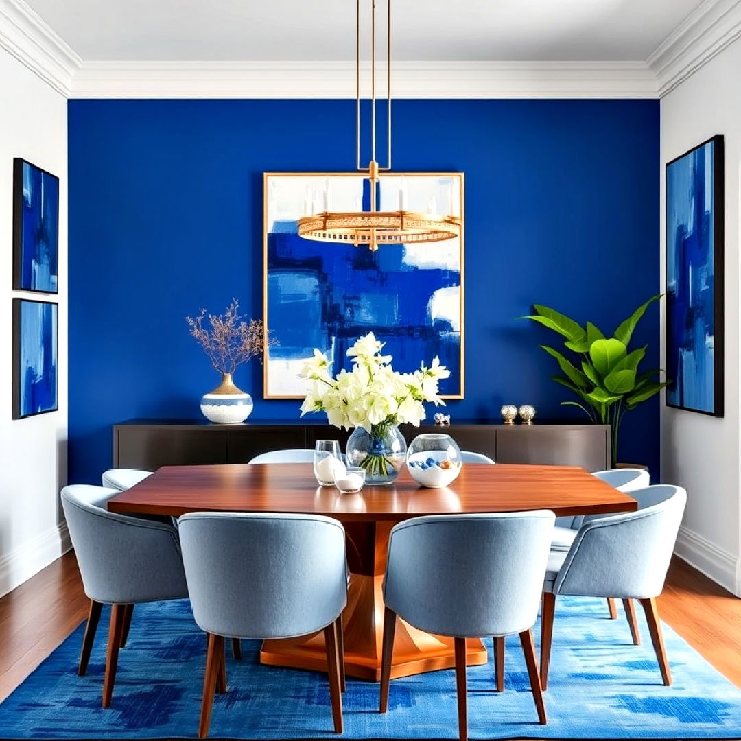 statement cobalt blue art pieces for dining room - 40 Blue Dining Room Ideas
