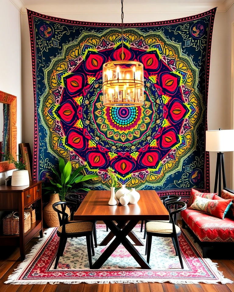 statement colorful tapestry - 30 Bohemian Maximalist Decor Ideas