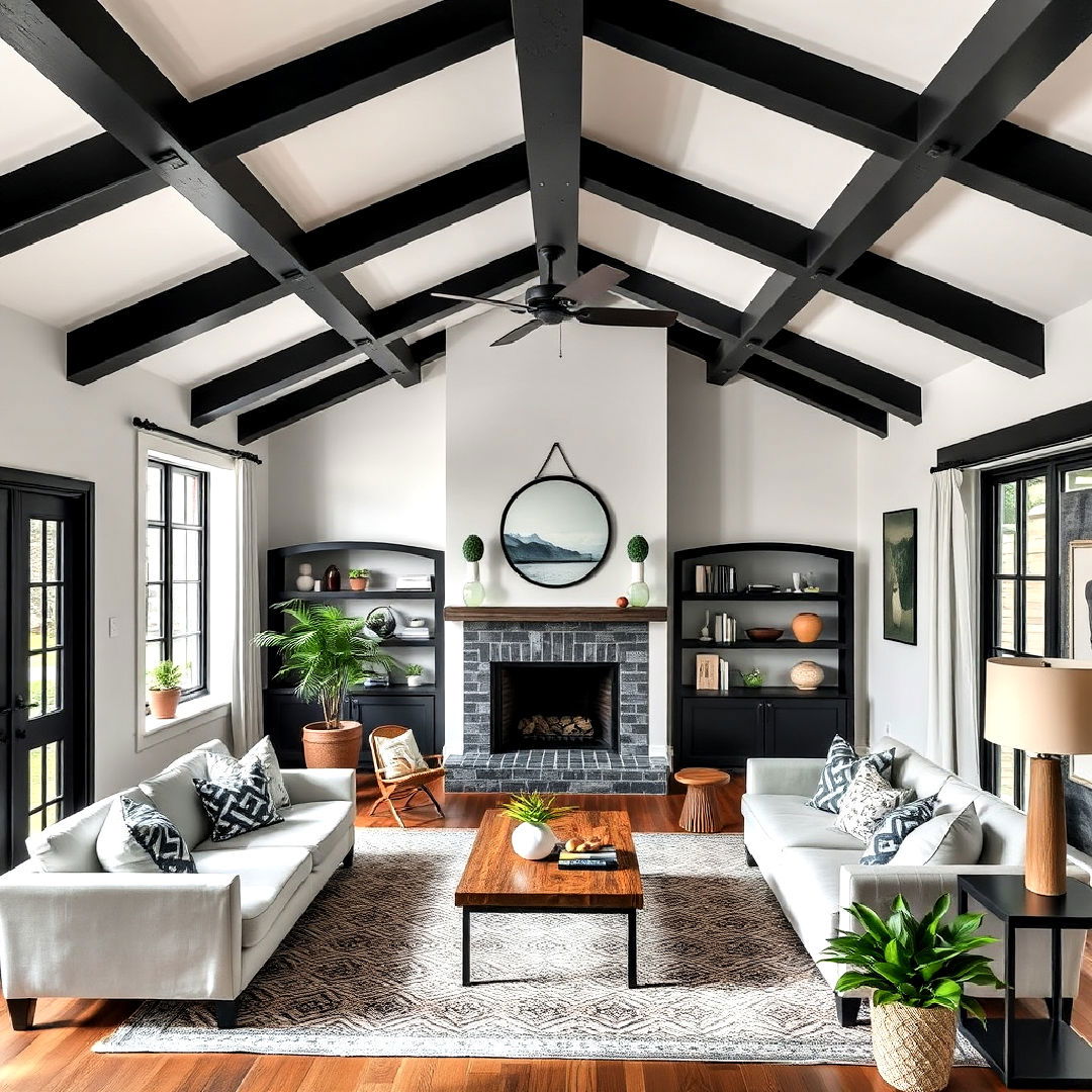 statement contrasting painted beams - 25 Exposed Beam Living Room Ideas