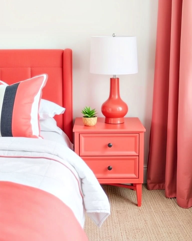 statement coral nightstand - 25 Coral Bedroom Ideas