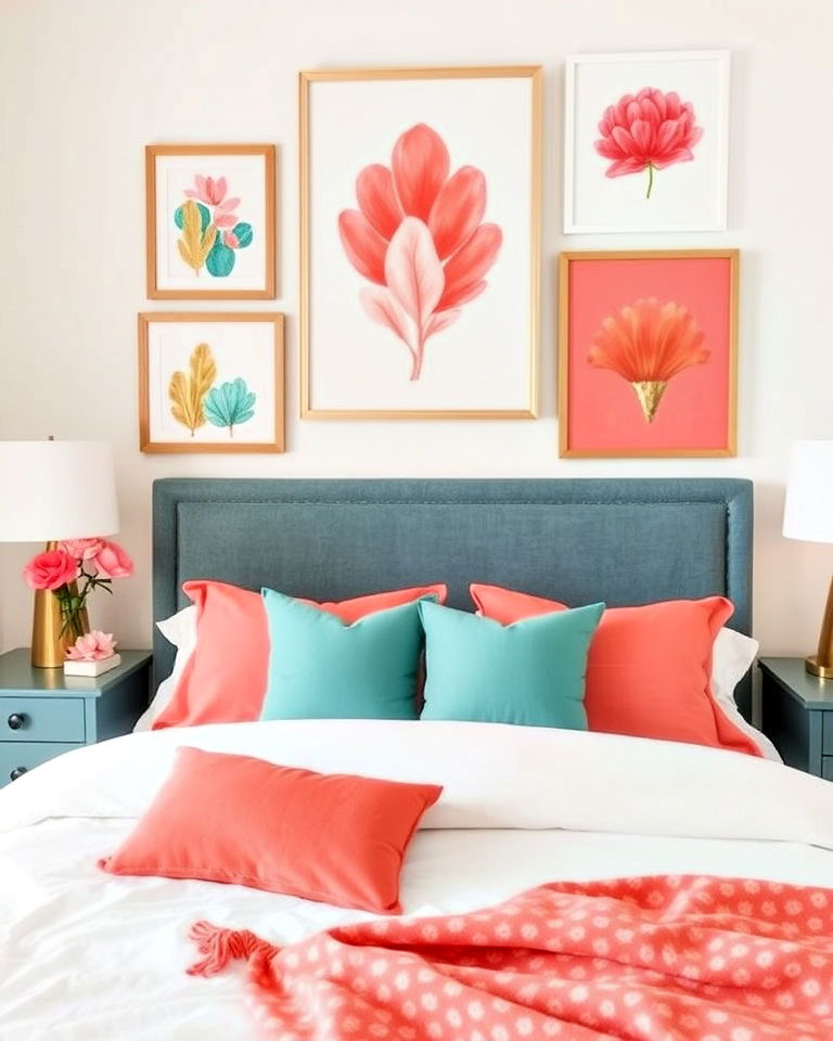 statement coral themed wall art - 25 Coral Bedroom Ideas