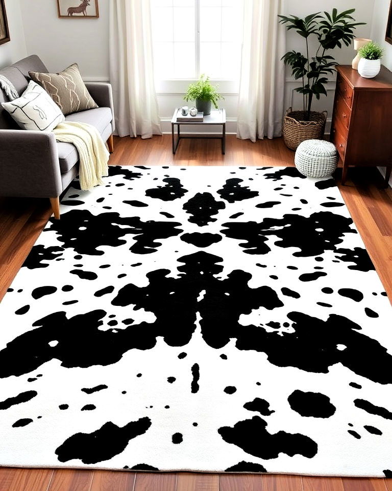statement cow print area rug - 15 Cow Print Room Decor Ideas