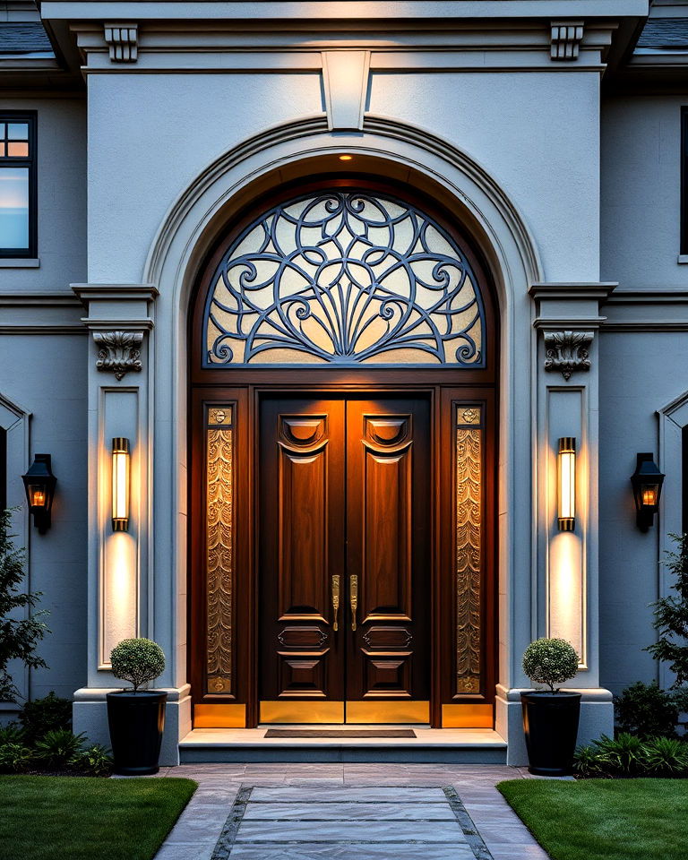 statement entranceway with ornate doors - 15 Art Deco House Exterior Ideas