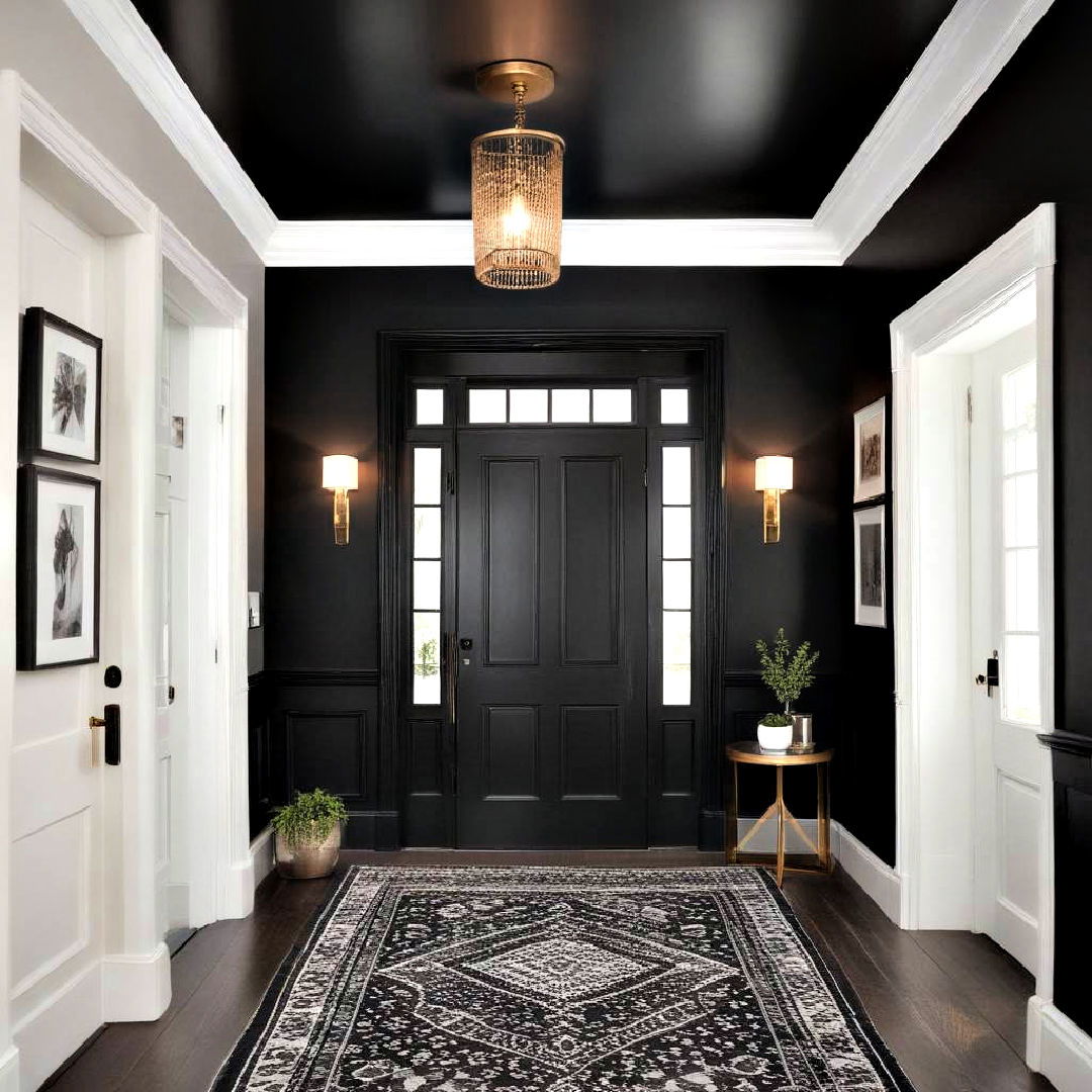 statement entryway ceiling with stylish lighting - 25 Black Ceiling Design Ideas
