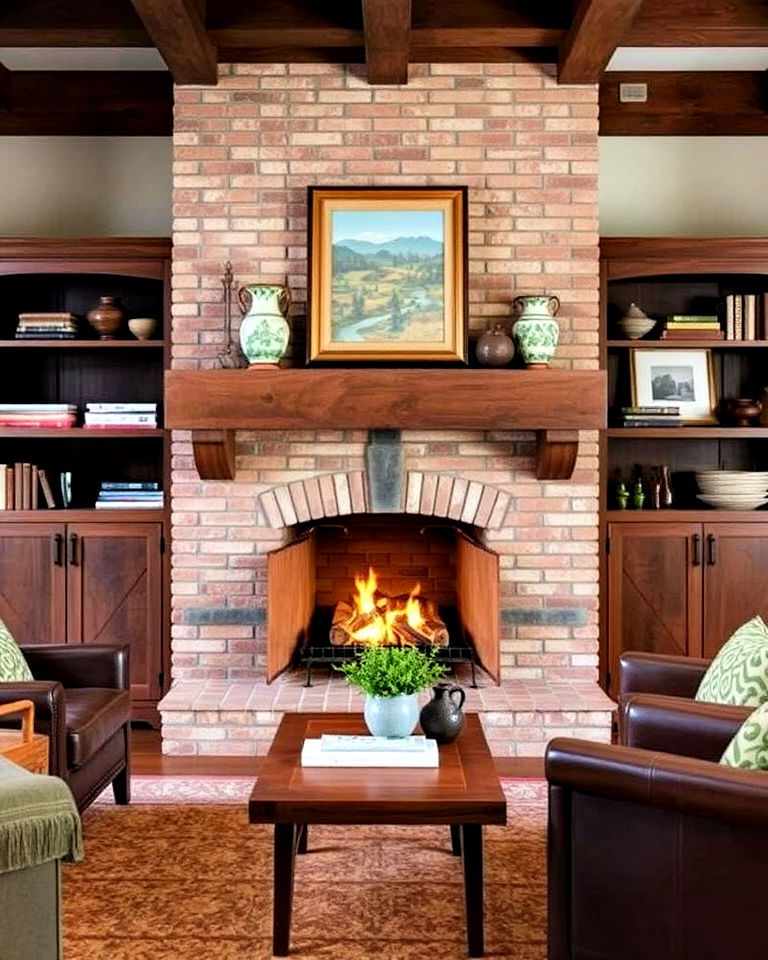 statement fireplace with built in shelves - 30 Craftsman Living Room Ideas