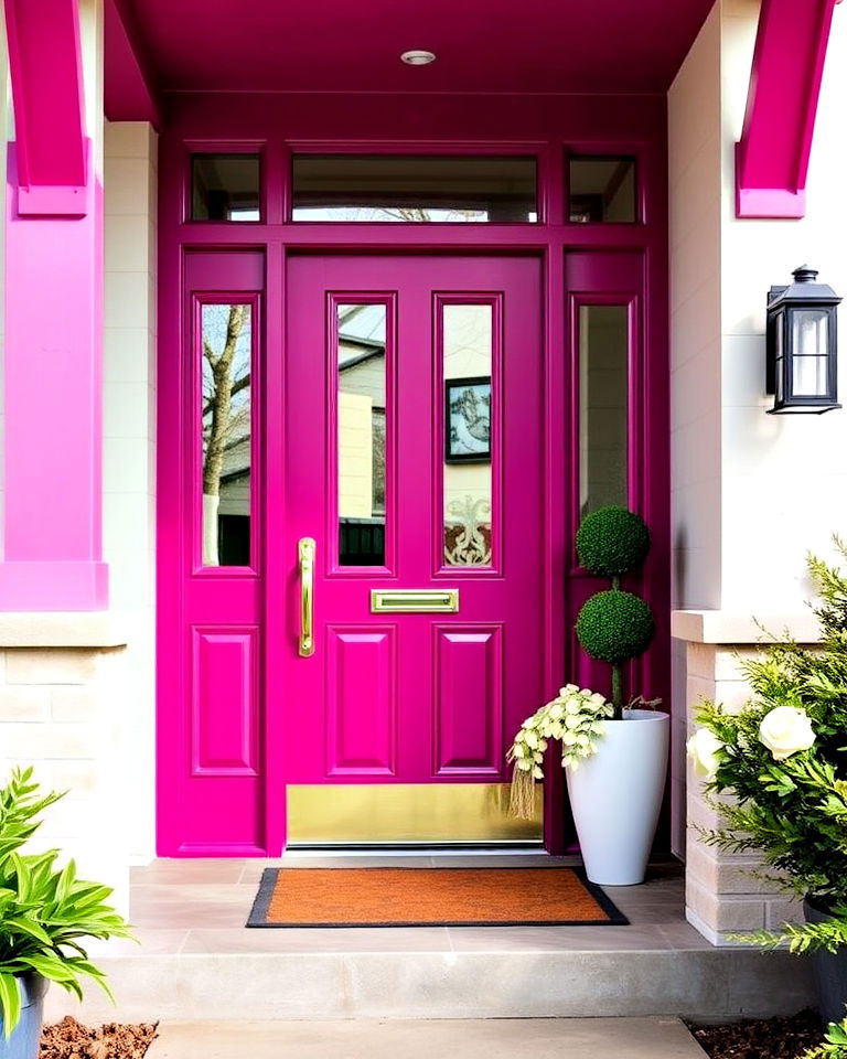 statement fuchsia front door - 20 Purple Front Door Ideas