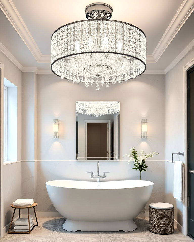 statement glam crystal drum chandelier - 20 Bathroom Chandelier Ideas