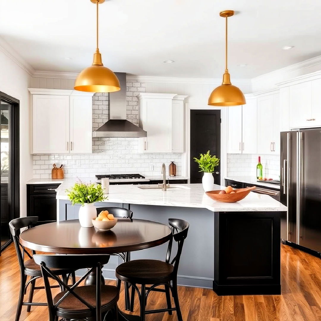 statement gold pendant lighting - 25 Black White and Gold Kitchen Ideas