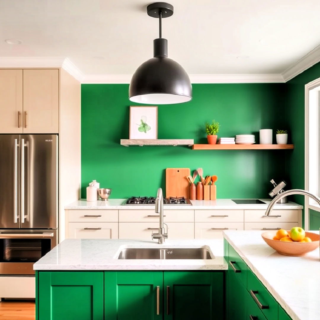 statement green walls for kitchen - 25 Emerald Green Kitchen Ideas