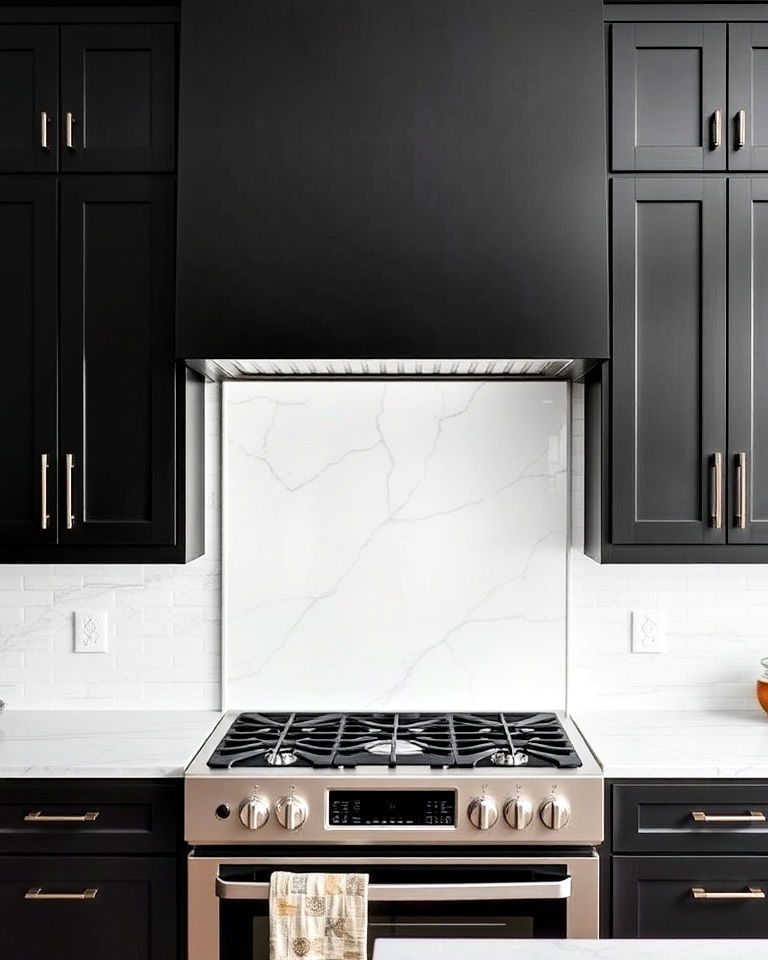 statement high contrast alcove with dark cabinetry - 20 Kitchen Stove Alcove Ideas