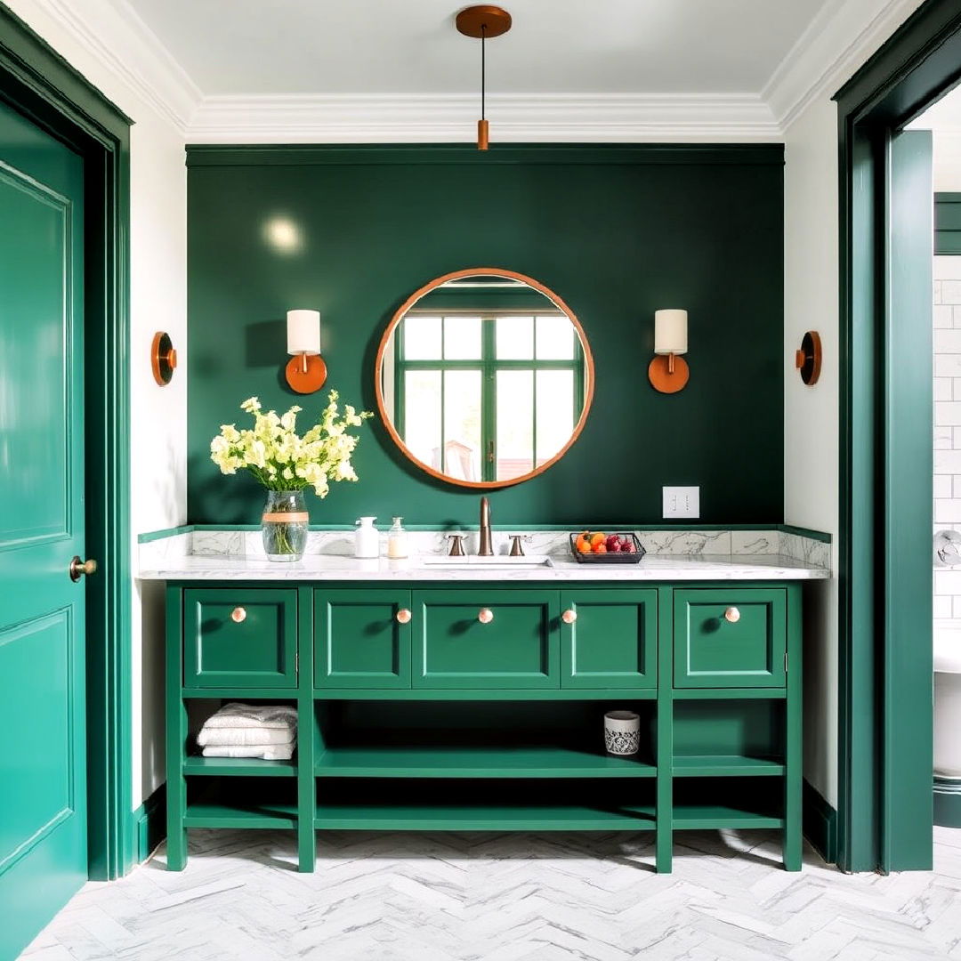 statement lighting for bathroom with green vanity - 15 Bathroom With Green Vanity