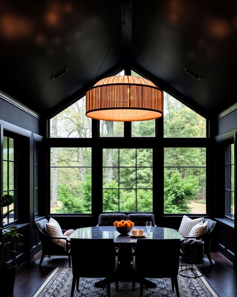 statement lighting for black sunroom - 20 Black Sunroom Ideas