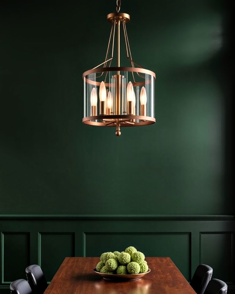 statement lighting for dark green accent wall - 40 Dark Green Accent Wall Ideas