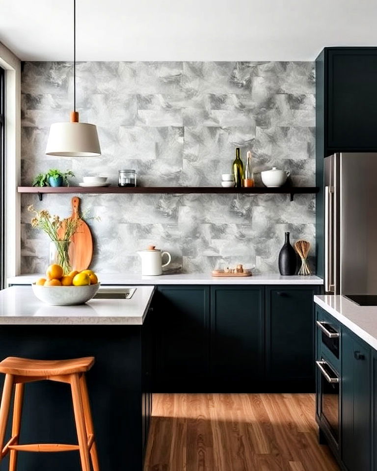 statement microcement feature wall design - 20 Microcement Kitchen Ideas