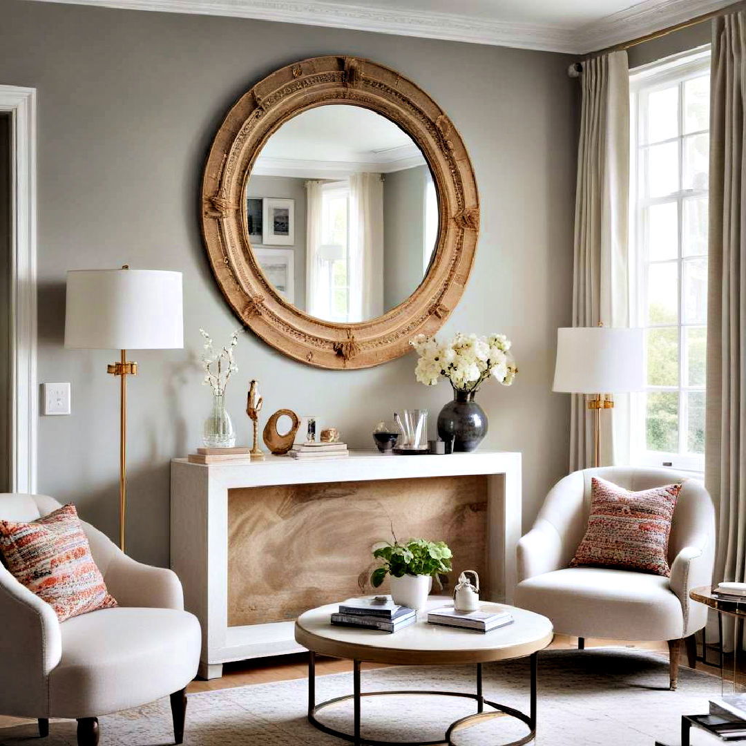 statement mirror to enhancing the space - 40 living room decor ideas